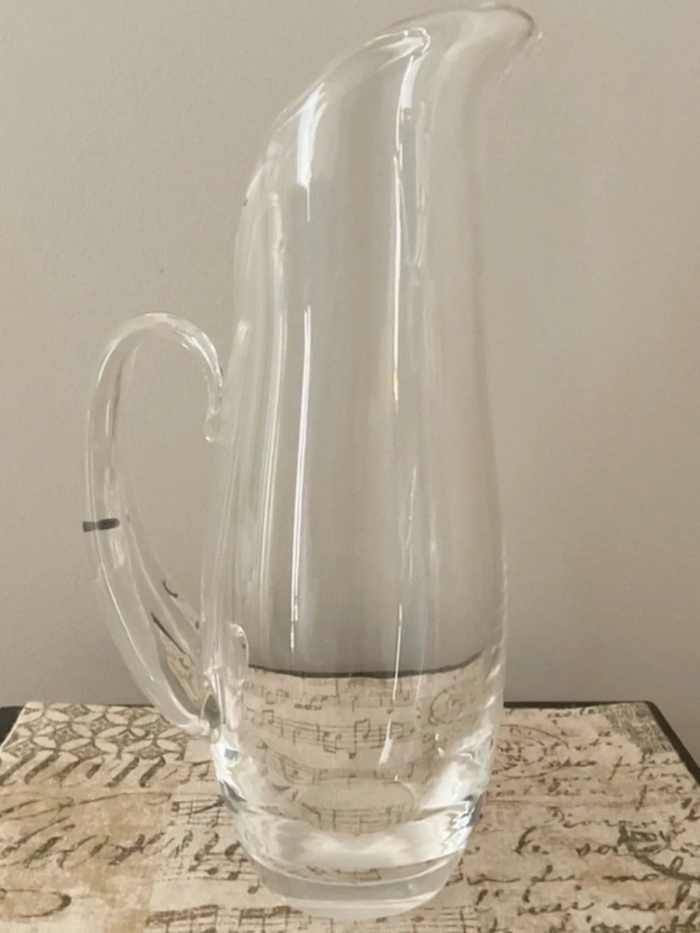 Steuben Signed Crystal Pitcher #8077 Lloyd Atkins Split Handle Art Glass MCM